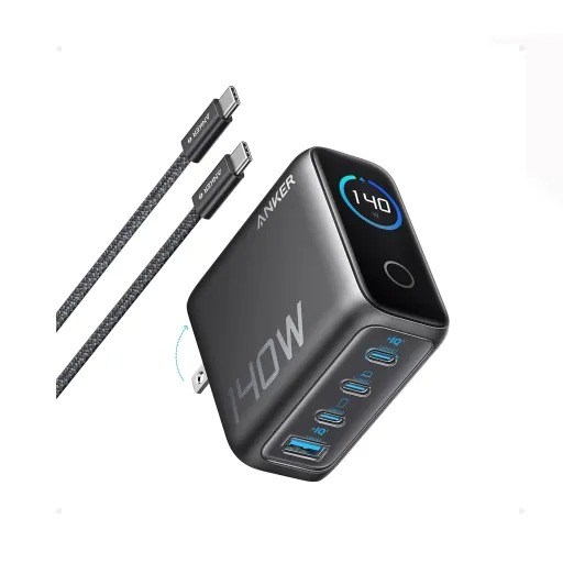 شارژر دیواری 140 وات انکر مدل Anker B2697 با 3 خروجی USB-C و یک خروجی USB به همراه کابل USB-C به USB-C با گارانتی 18 ماهه شرکتی